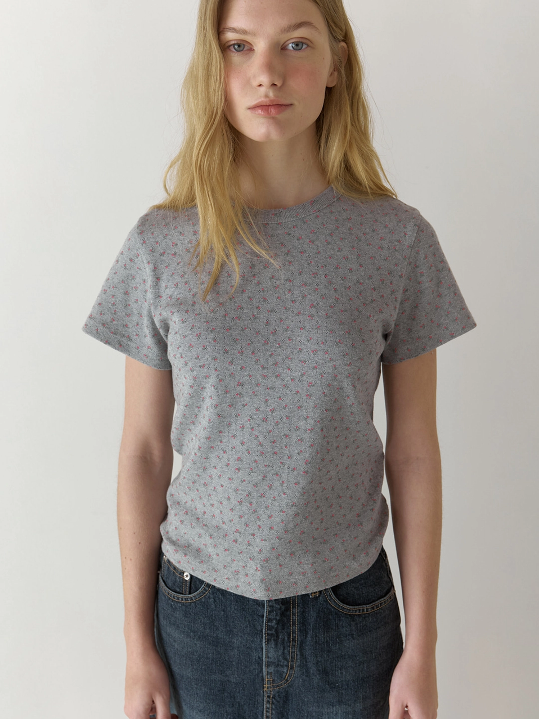 어몽 A COTTON FLOWER T-SHIRT_GREY 상품 이미지 3