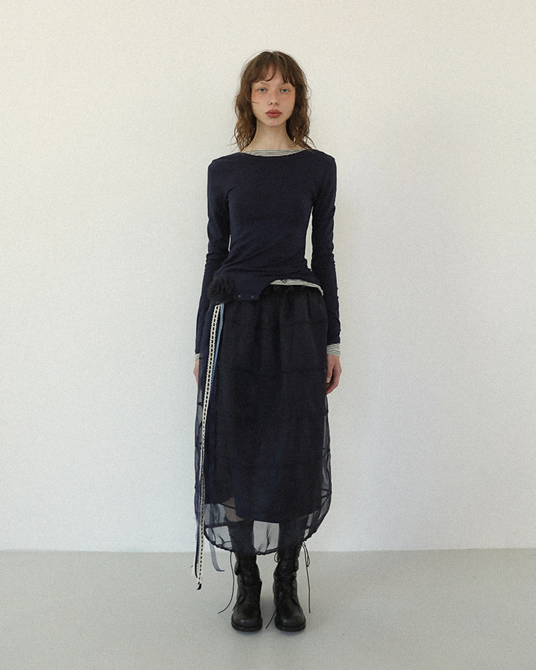 플레따 [3차] flétta Organza Frill Volume Skirt_Navy 상품 이미지 2