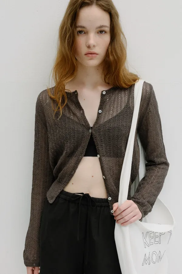 linen crochet cardigan (ash brown)