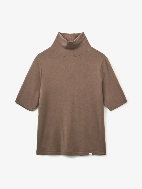 하이넥 반팔 티셔츠_BROWN