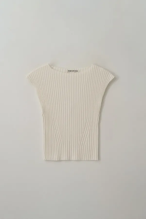 vetiver cap sleeve knit top_white