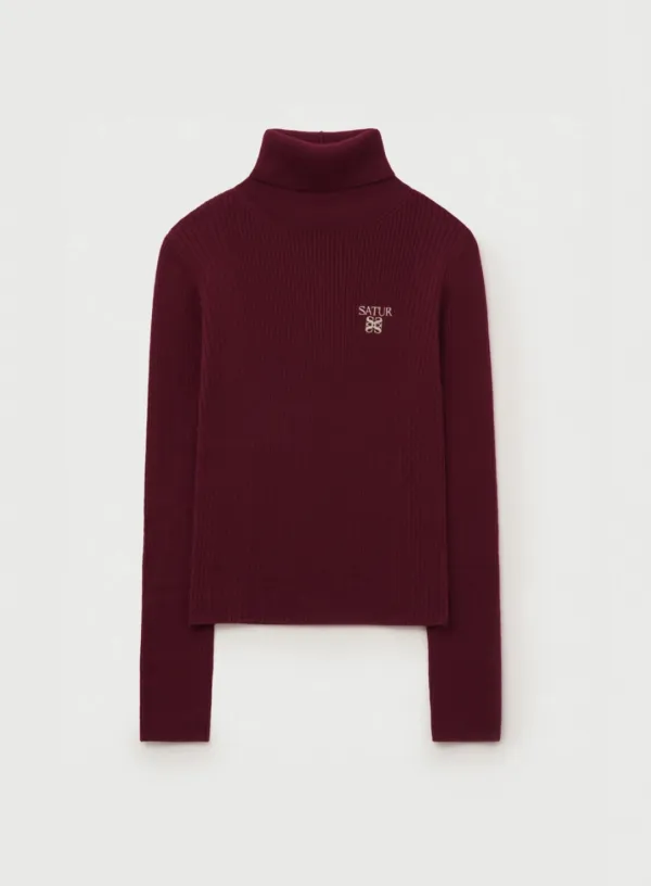 (W) 2-Way High Neck Knit - Red