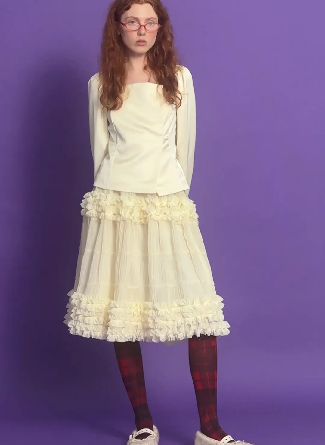 루루서울 Coy Cancan Frill Midi Skirt (Ivory) 상품 이미지 2