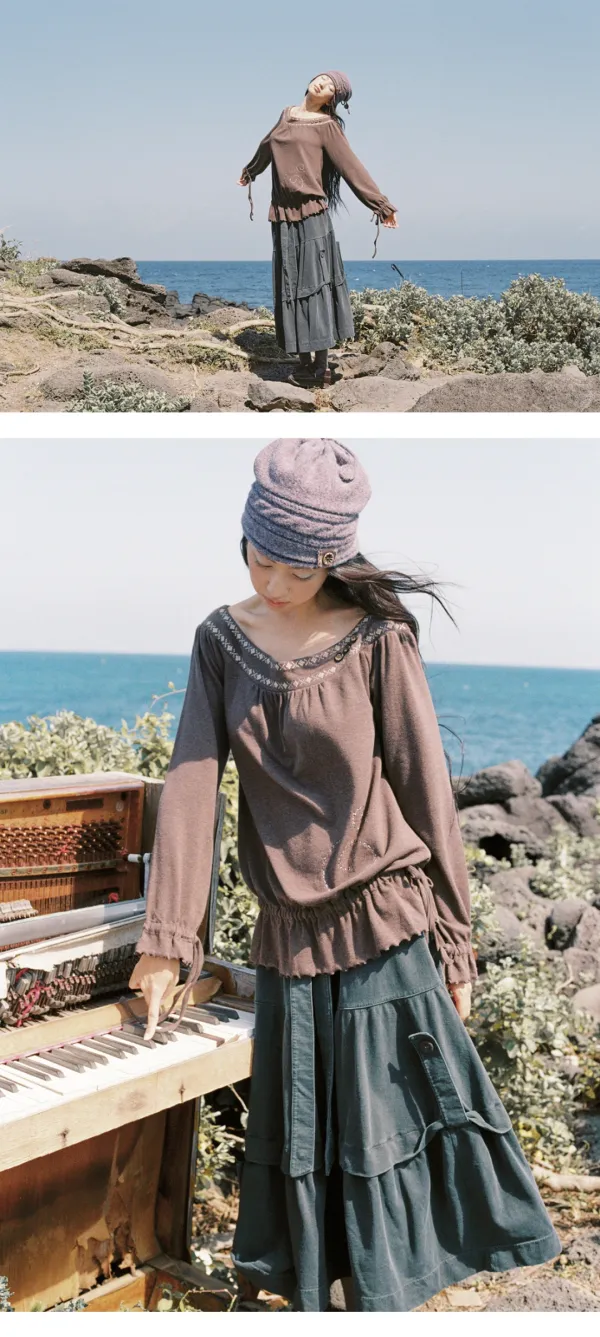 [10월 21일 출고] Washed flap tiered skirt (Charcoal)