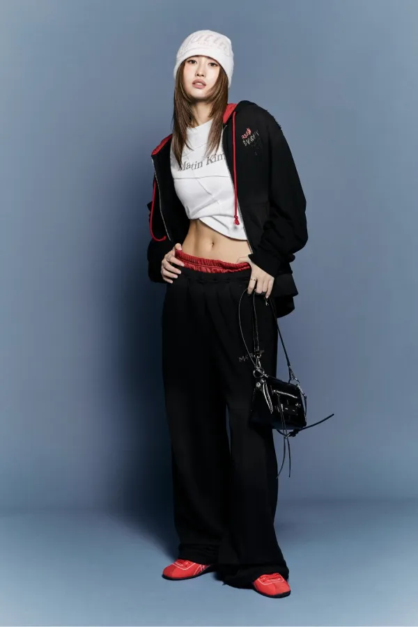 VINTAGE WASHED COLOR CONTRAST SWEATPANTS IN BLACK