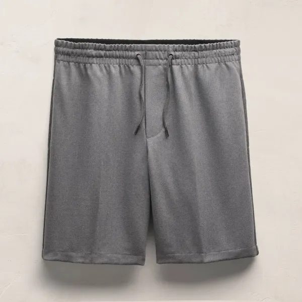 Suede Trim Wool Drawstring Short - Heather Grey