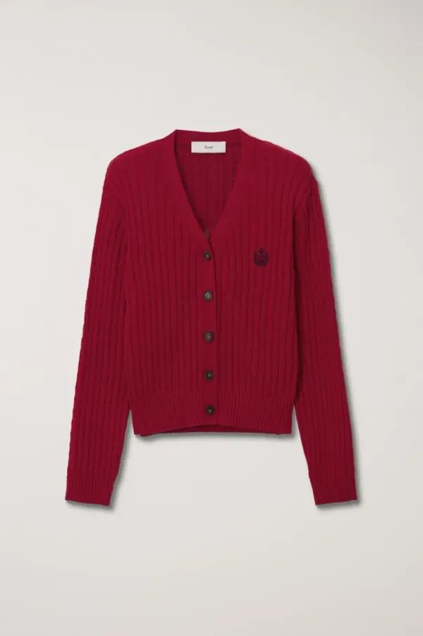 CREST LOGO CABLE CARDIGAN RED