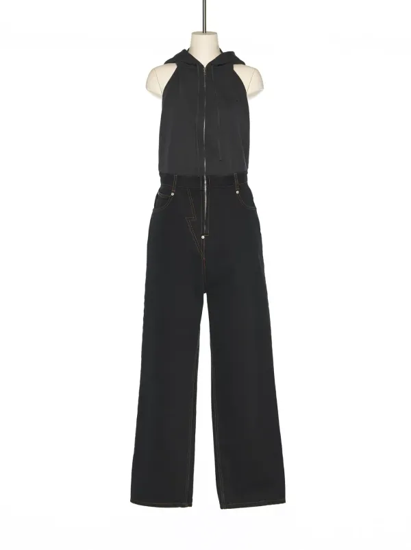 PS25 BLACK HALTER HOODIE JUMPSUIT