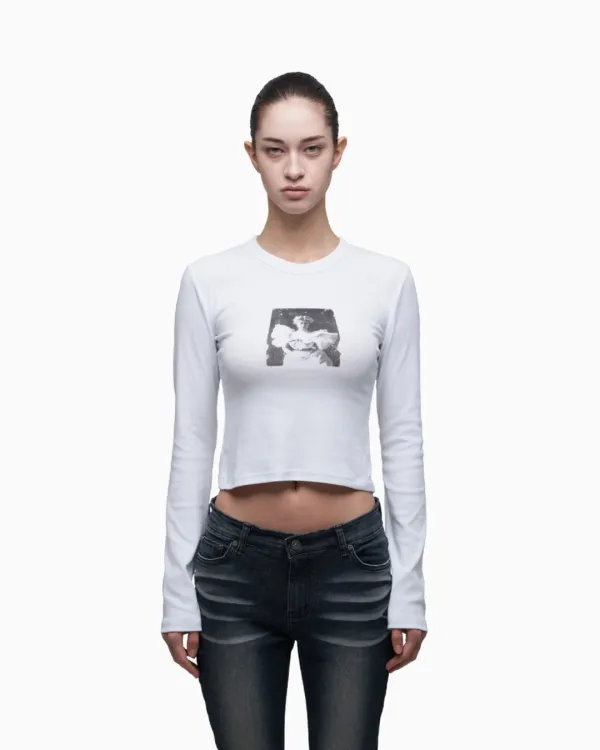 SQUARE PRINTED LONG SLEEVE WHITE