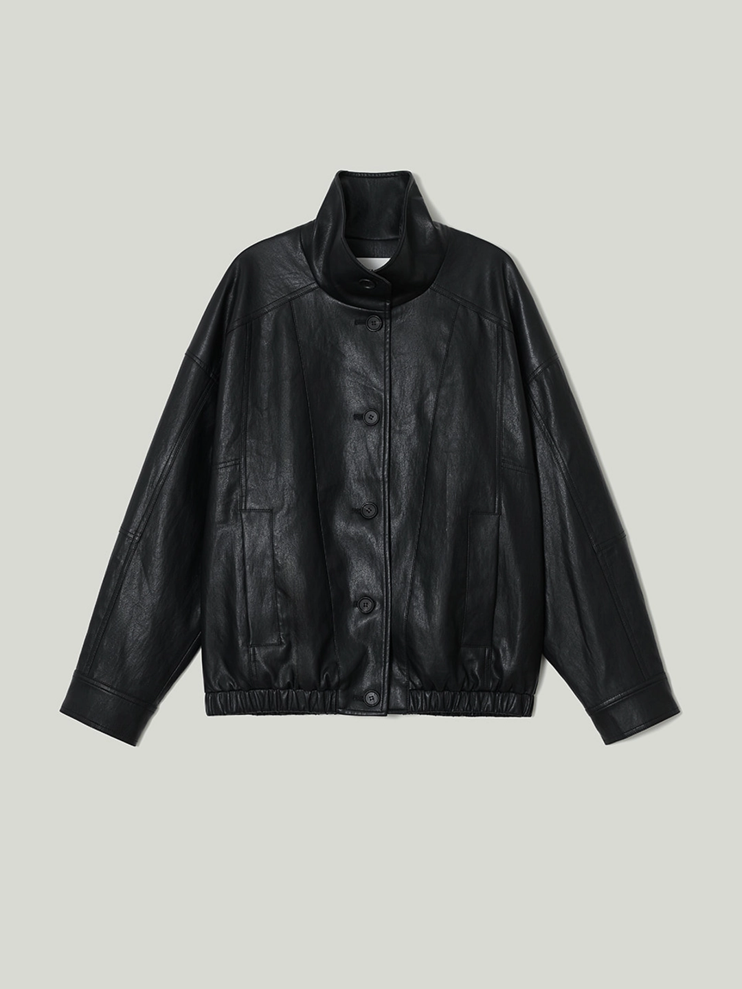 오스트카카 High-Neck Leather Blouson Jumper Black 상품 이미지 1