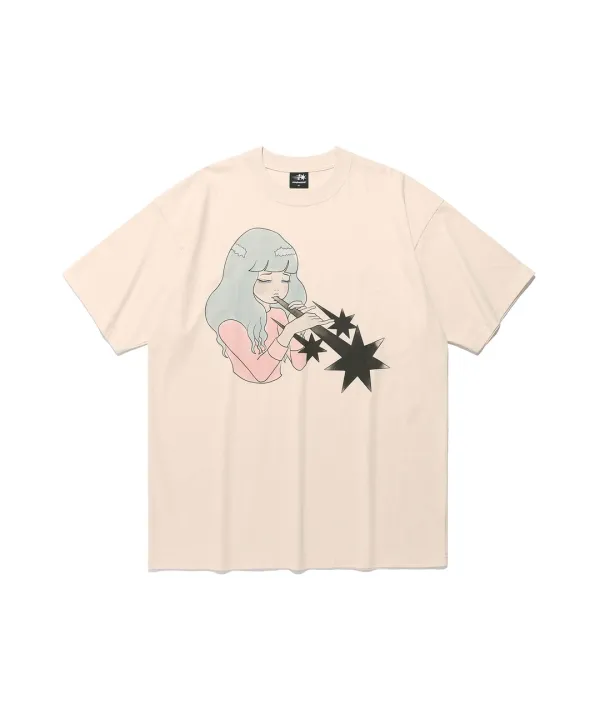 girl blowing symbol big big tee[beige]