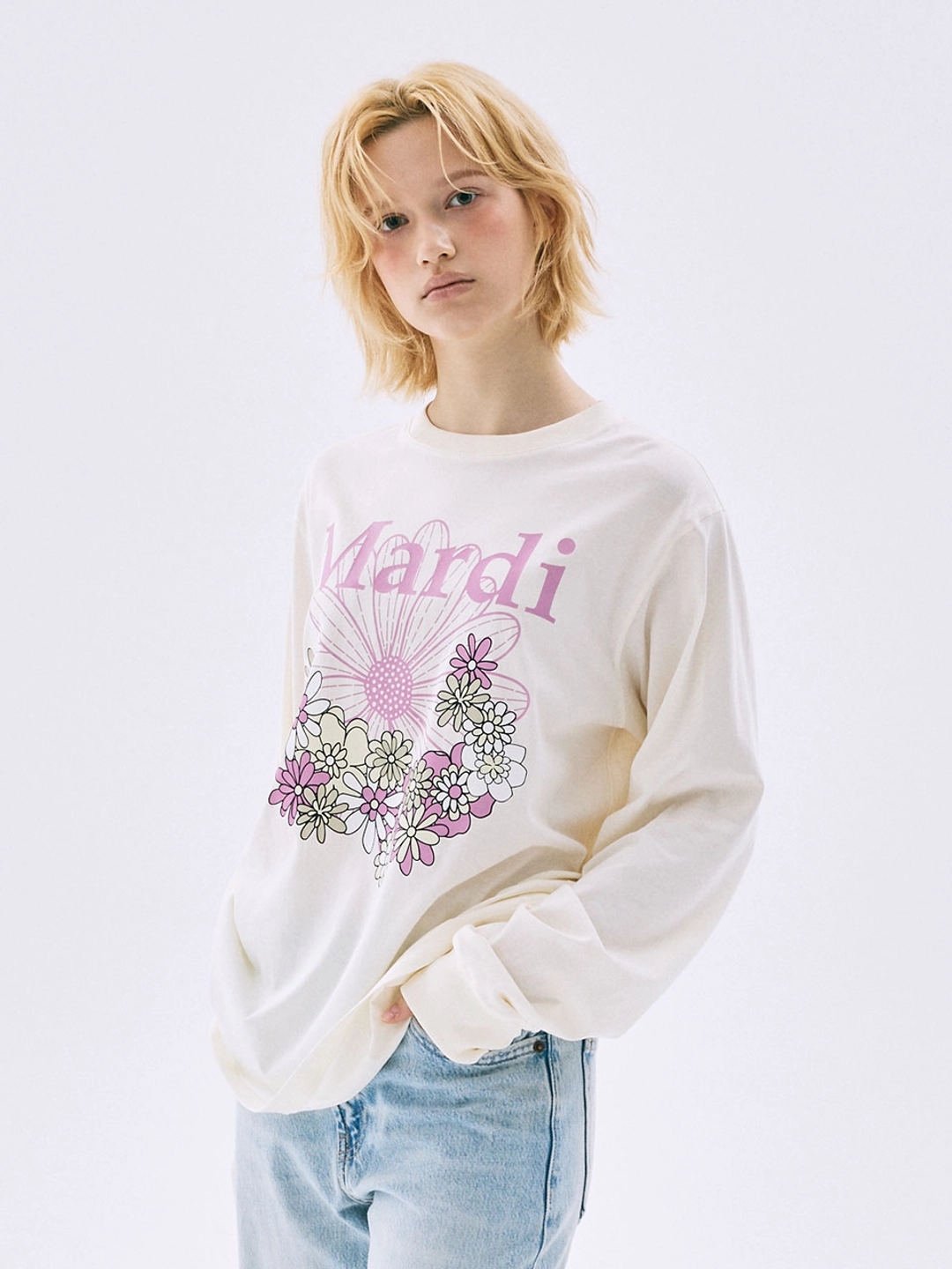 마르디 메크르디 TSHIRT LONG SLEEVE FLOWERMARDI JARDIN_CREAM PINKLAVENDER 상품 이미지 2