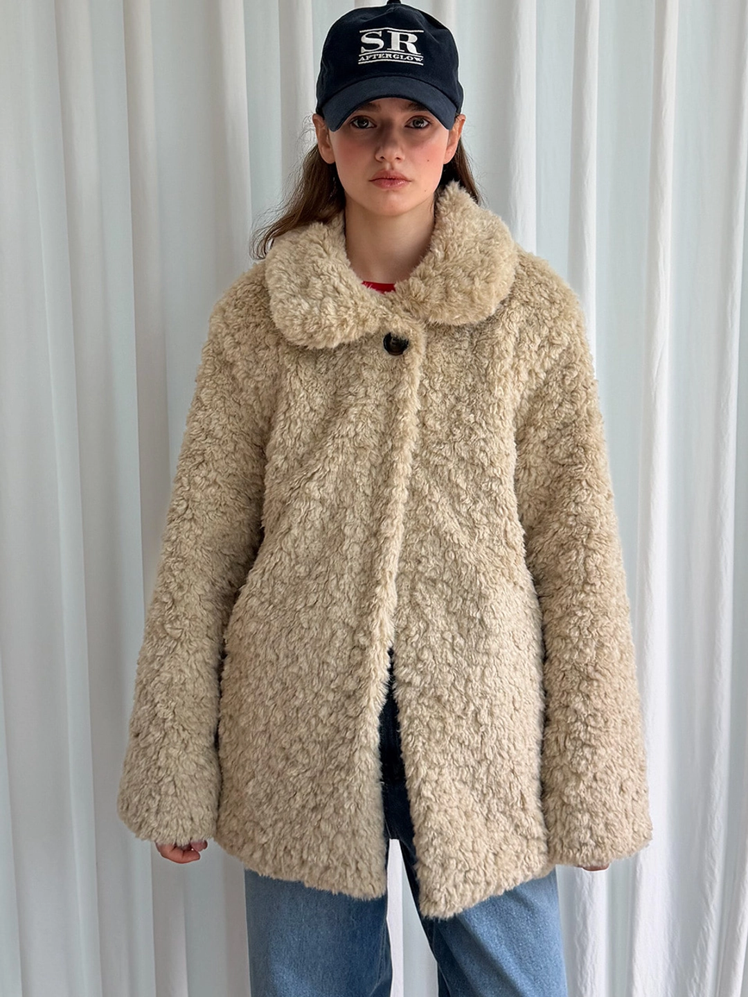 쏘이르 ROUND COLLAR FUR COAT - BEIGE 상품 이미지 2