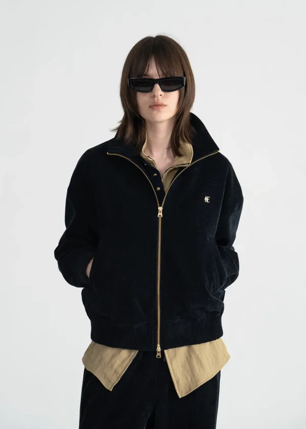 (UNI) CHENILLE RIBBED TRACK JACKET - DARK NAVY