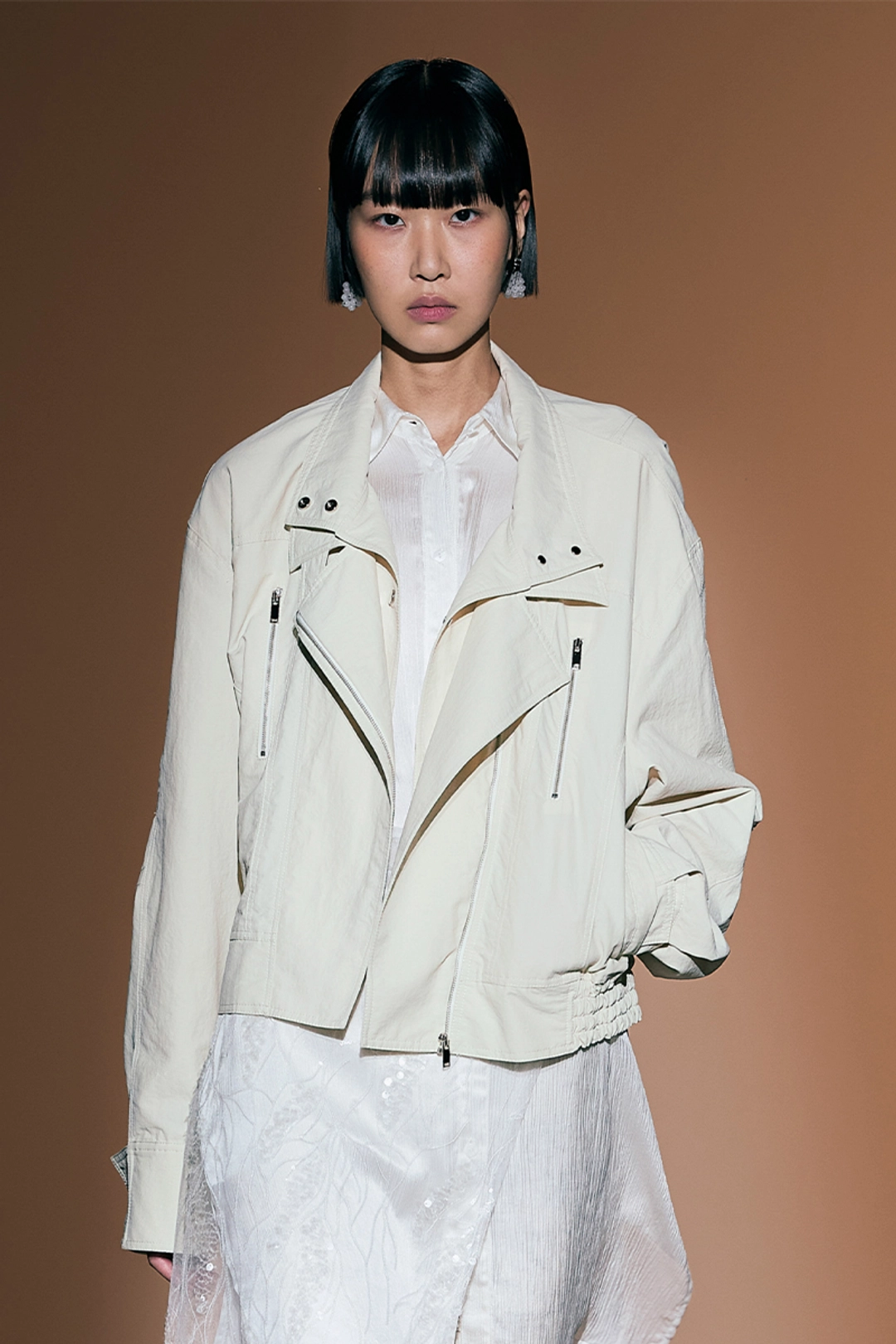 리이 BIKER COTTON-BLEND JACKET CREAM 상품 이미지 1