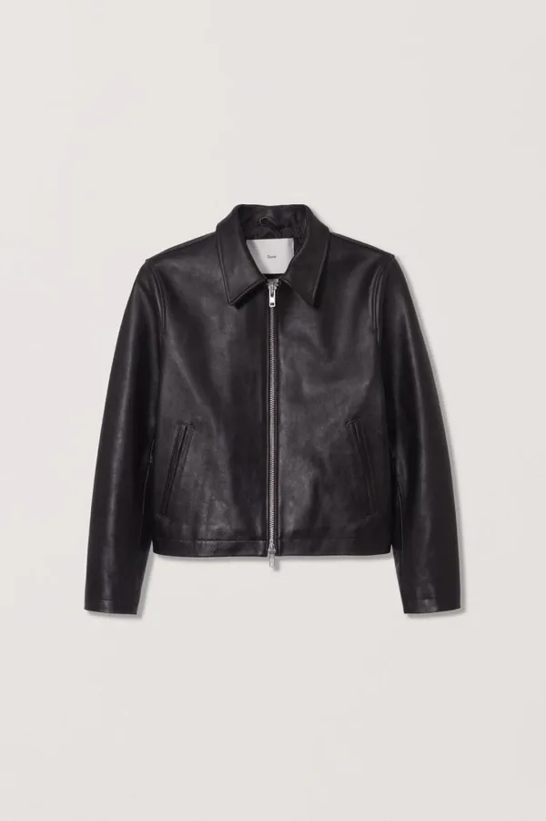 UNISEX CALF SKIN COLLARED BLOUSON JACKET BROWN_UDJU4C116W2