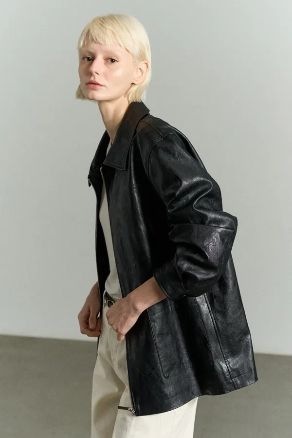 FAUX LEATHER ZIP-UP JACKET