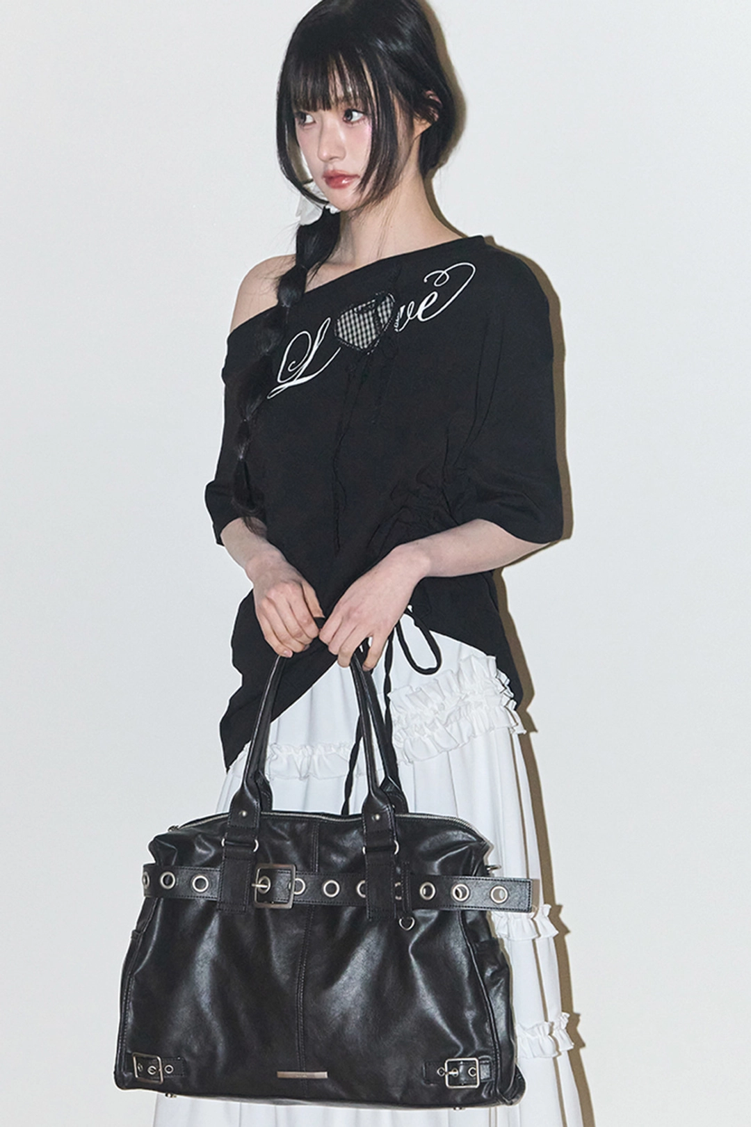 일리고 벨티드 스퀘어 토트 백 블랙 상품 이미지 3