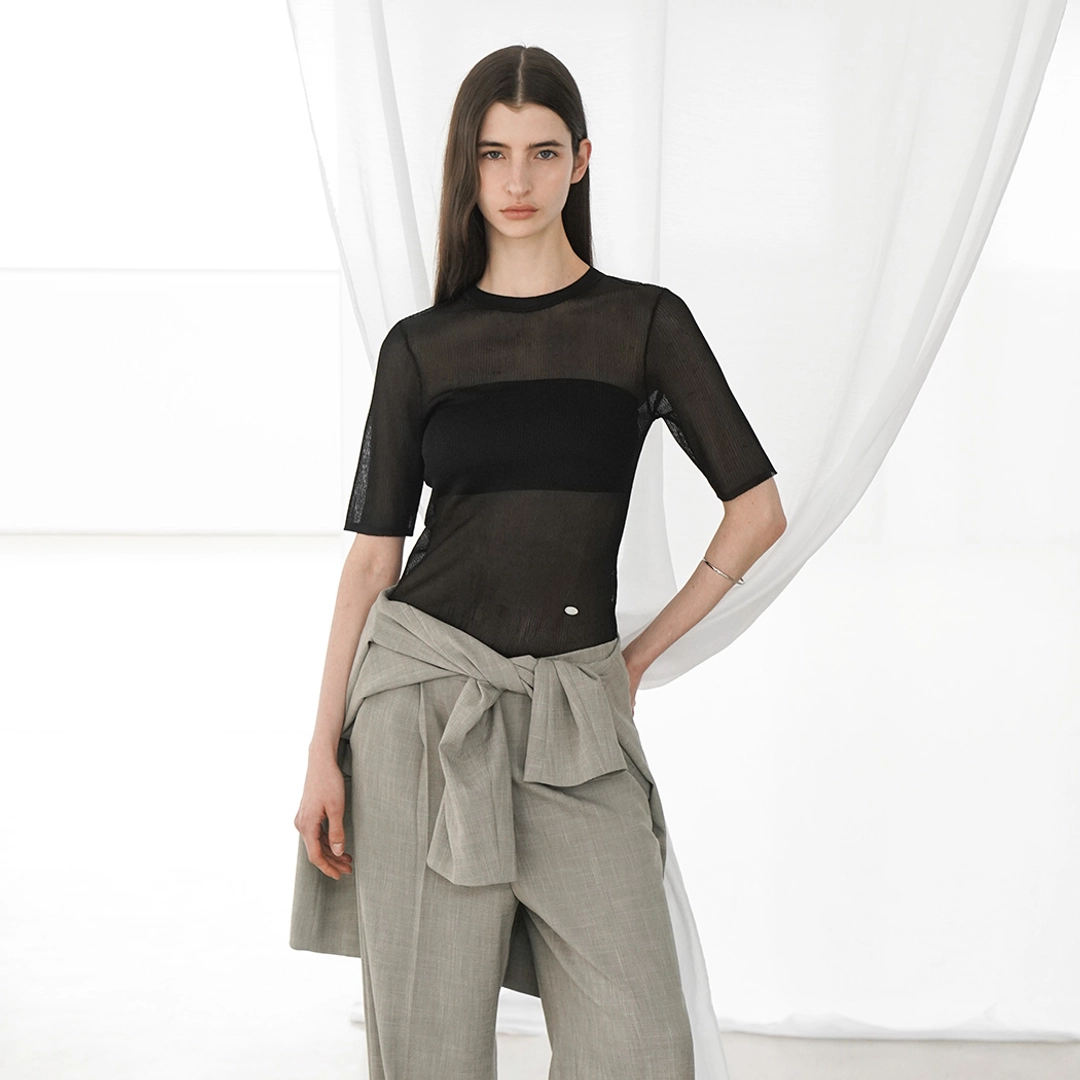 아뜰리에 나인 (T-7078)VEILYN SHEER RIBBED KNIT 상품 이미지 2