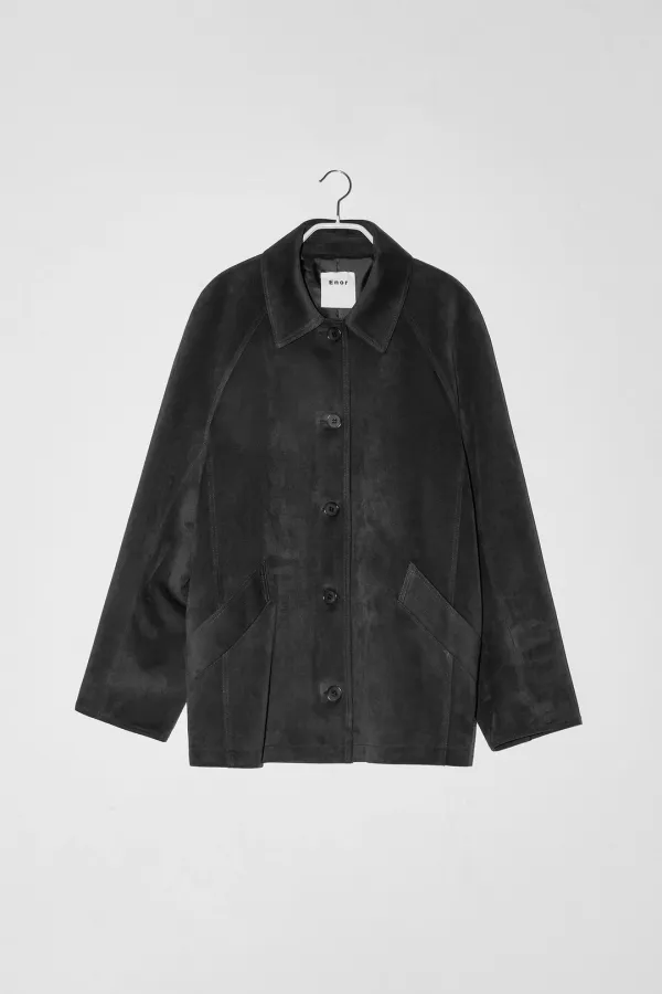 SUEDE SINGLE HALF COAT - DARK GREY