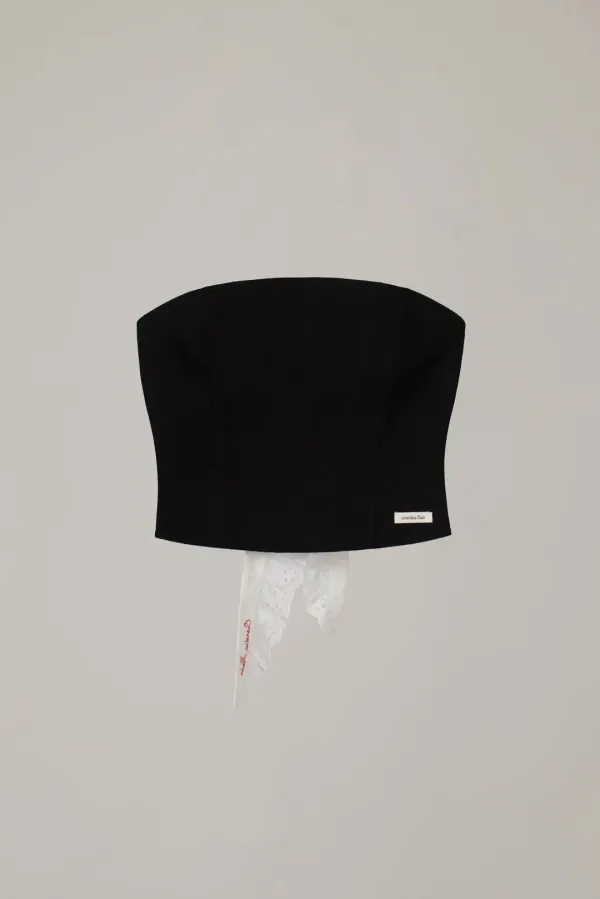 COTTON EYELET TUBE TOP_BLACK/WHITE