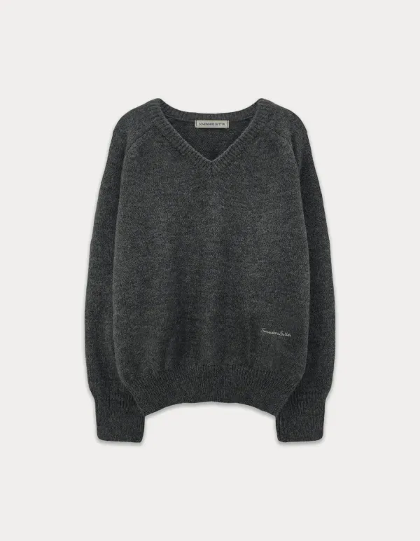Hazel Alpaca V-Neck Knit - Charcoal