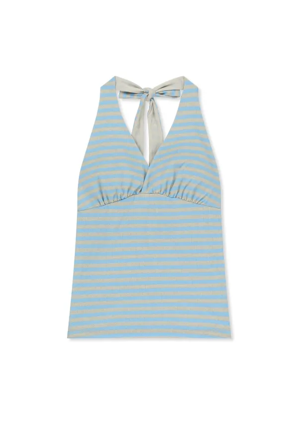 STRIPED HALTER NECK TOP IN LIGHT BLUE