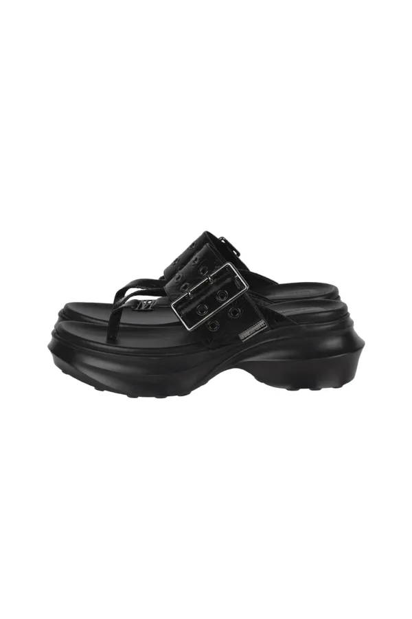 Eyelet Strap Flip Flops [ Black ]