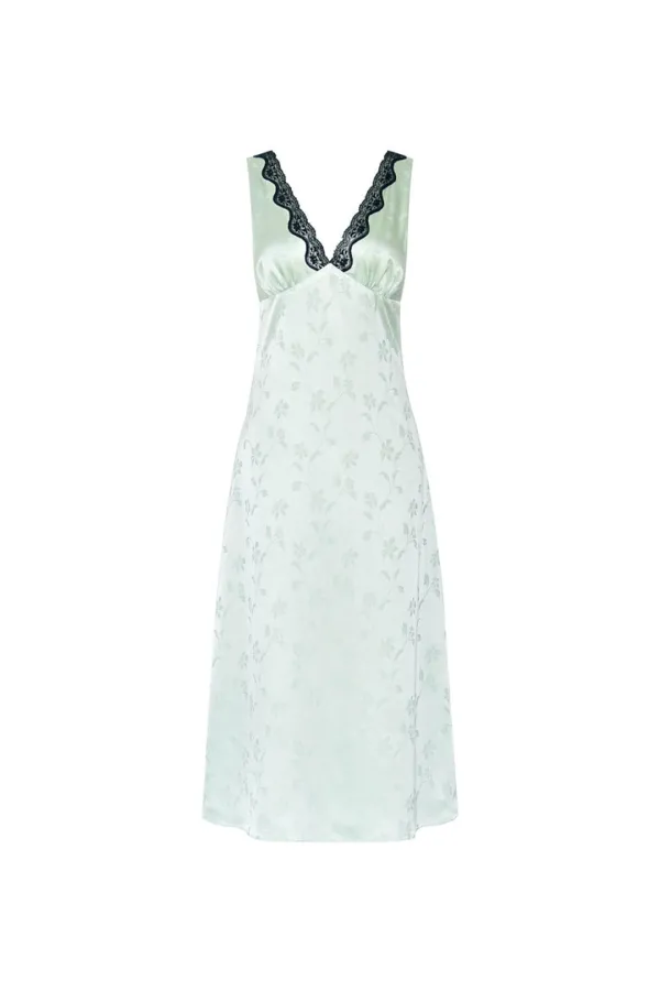 DEEP V-NECK LACE TRIM DRESS (LIME)