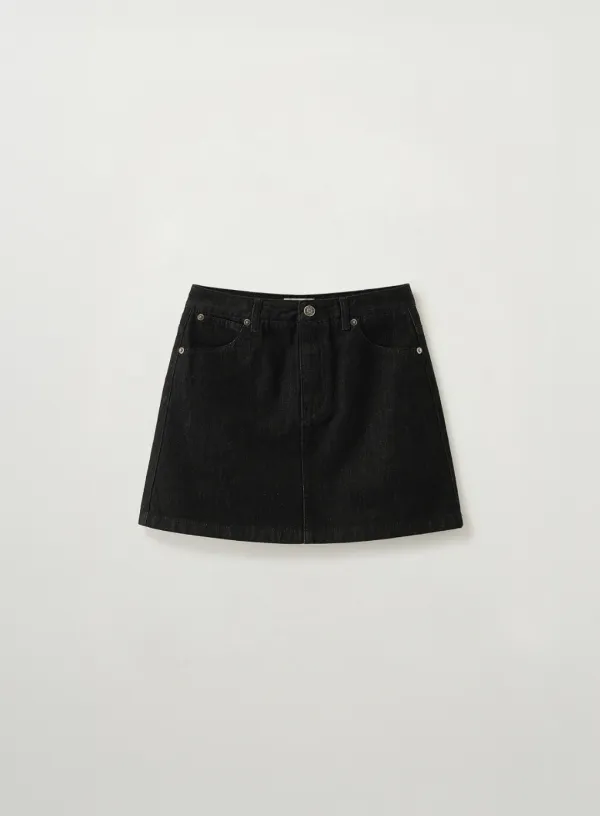 (W) Classic Nonfade Denim Mini Skirt - Black