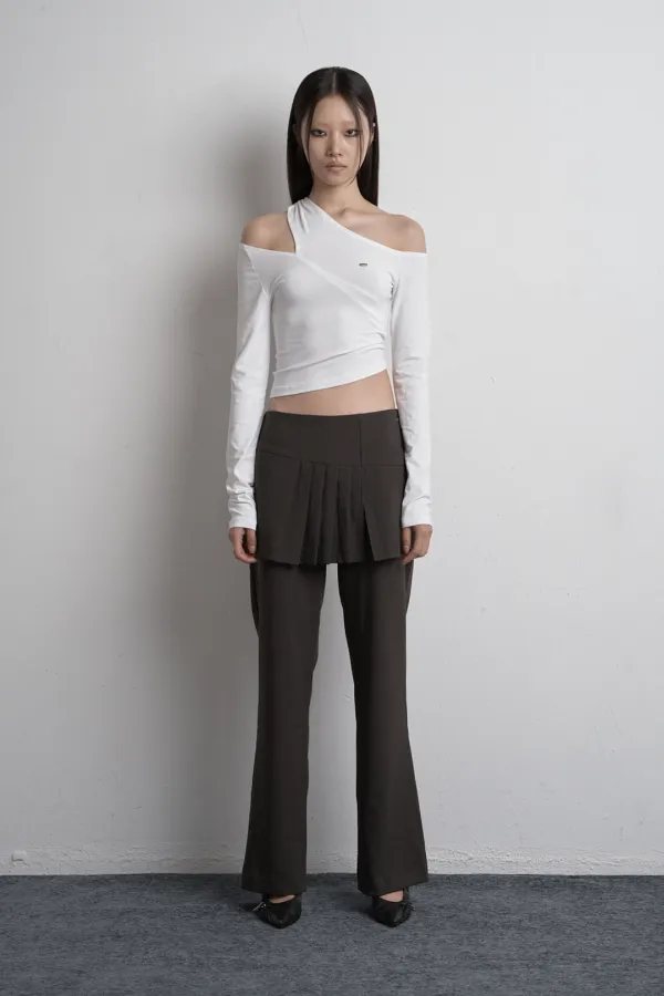 SHIRRING UNBALANCED LONG SLEEVE WHITE