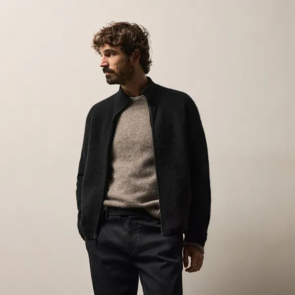 Wool Alpaca Stretch Zip Front - Black