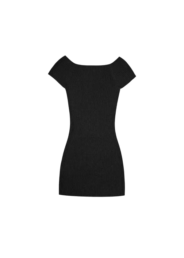 HALF REGLAN KNIT DRESS, BLACK