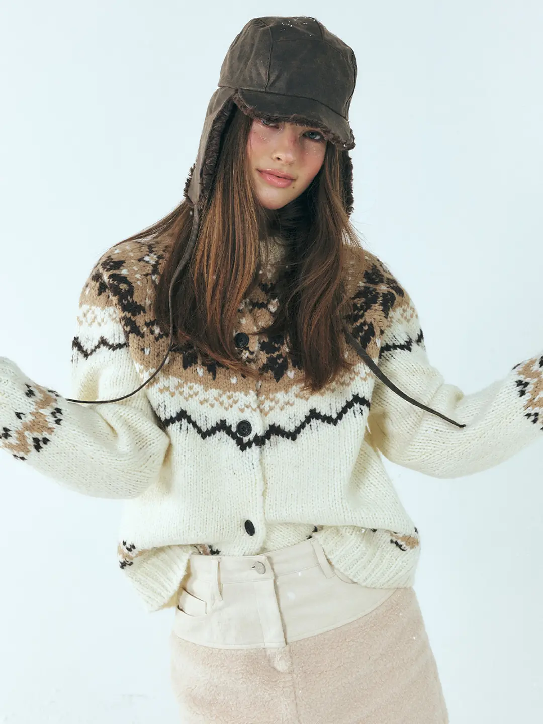 에트몽 Alpaca Nordic Knit Cardigan, Cream 상품 이미지 2
