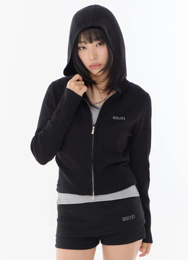 FABLE KNIT HOOD ZIP-UP / BLACK