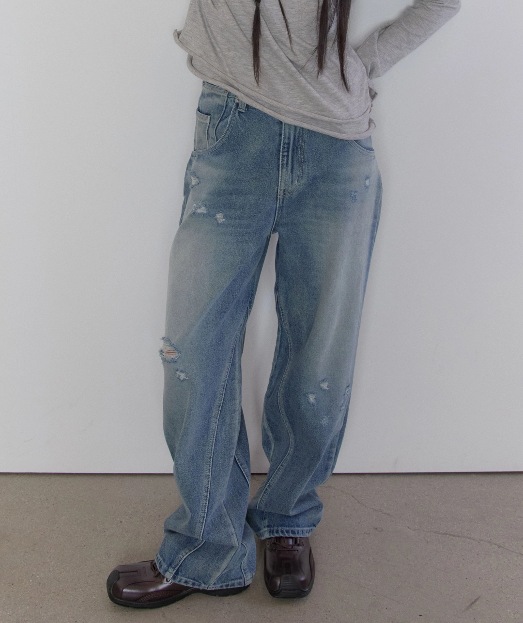 타입서비스 Distressed Panel Denim Pants [Blue] 상품 이미지 1