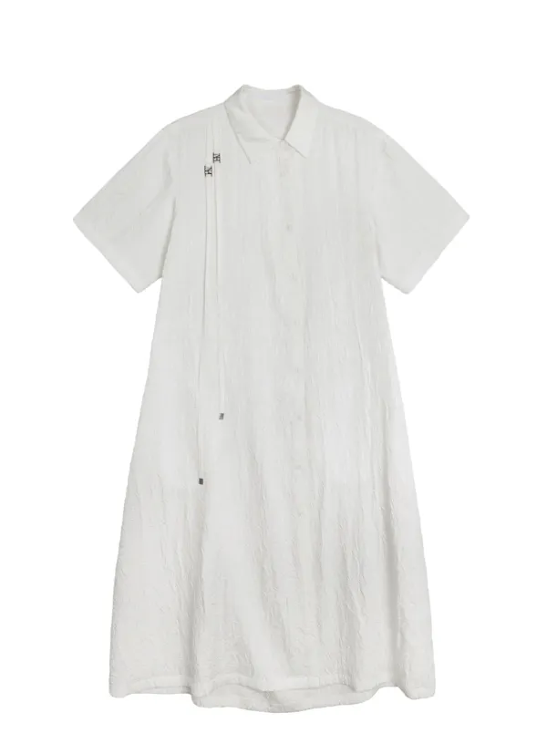 Double Strap Asymmetrical Collar Long Shirt [ White ]