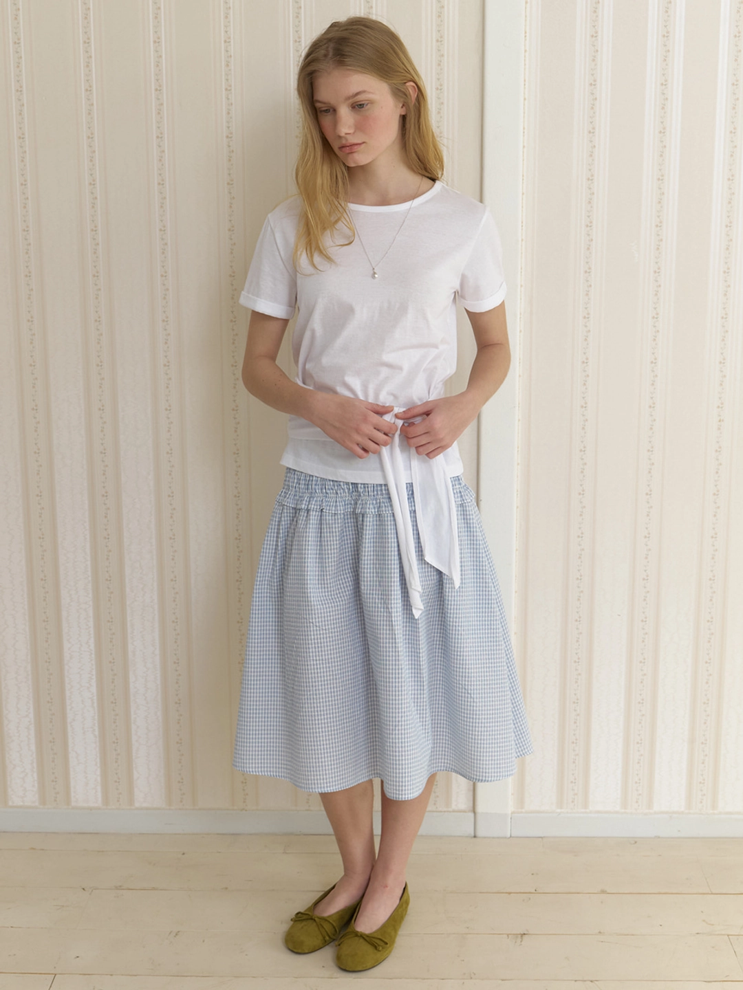 어몽 A CHECK SMOCKING SKIRT_WHITE 상품 이미지 3