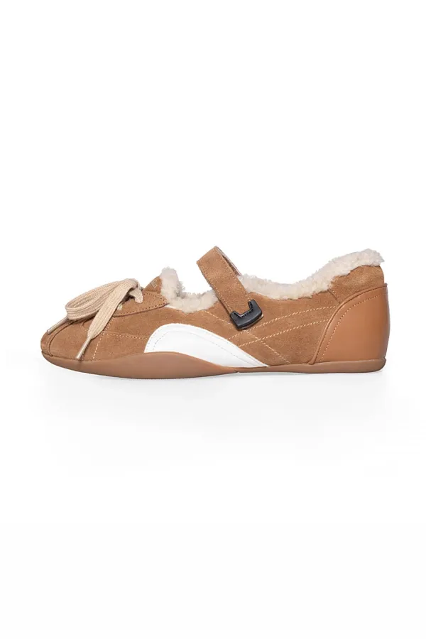 SPORTY SHEARLING MARY JANE SNEAKERS IN BEIGE