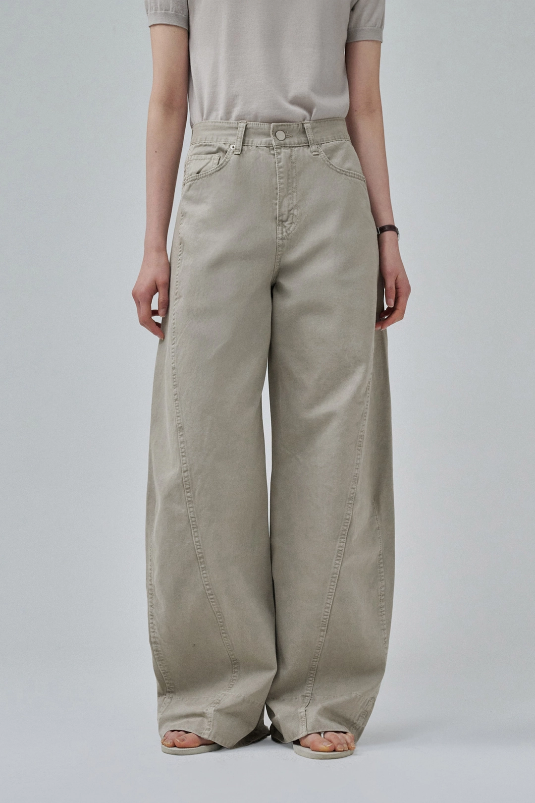 세이지먼트 ODY CURVED DENIM PANTS_LIGHT KHAKI 상품 이미지 2
