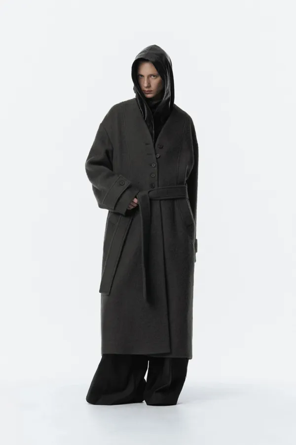 Boucle Wool Long Coat [ Gray ]