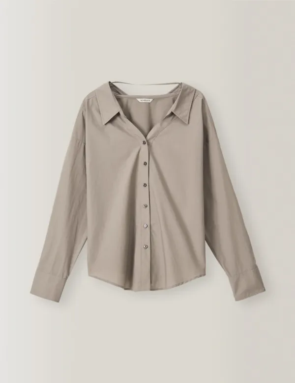 2nd / Muse Open Collar Shirts (Taupe)