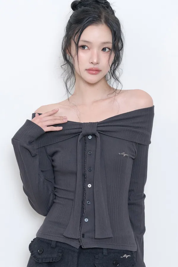 [10/12 예약발송] 퓨어 보우 가디건 탑 차콜