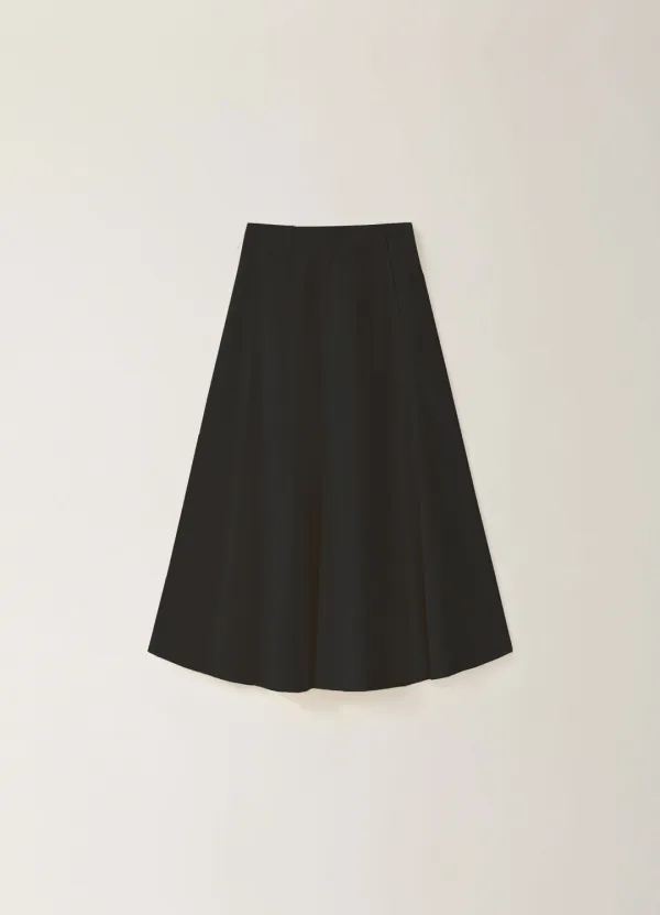 Flared Incision Long Skirt - Black