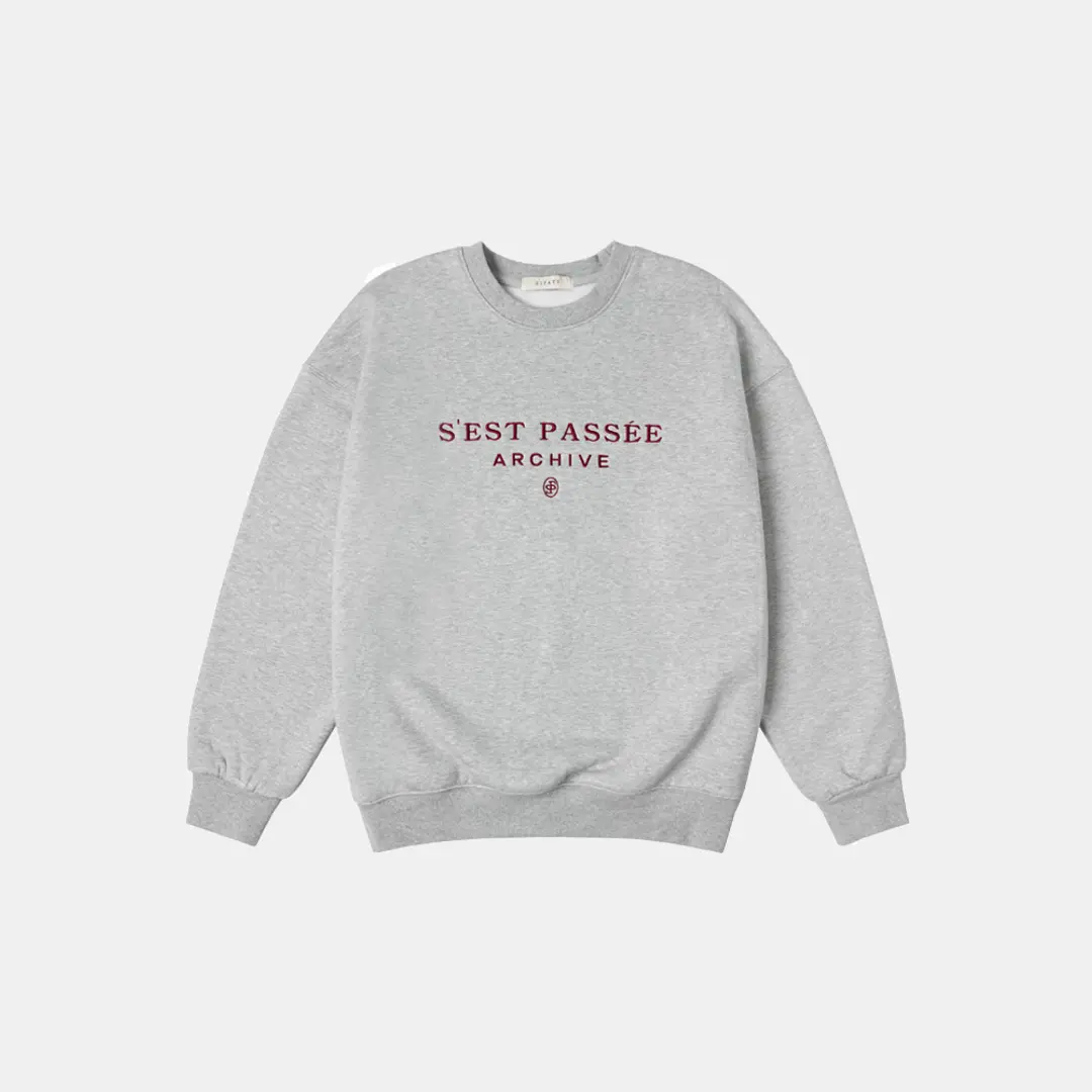 시야쥬 SITP5168 레터링 자수 기모 스웨트 셔츠_S\'est passee(쎄빠쎄)_Melange gray 상품 이미지 3