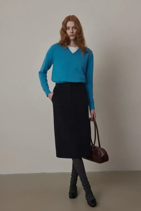 Corduroy Basic Classic Midi Skirt