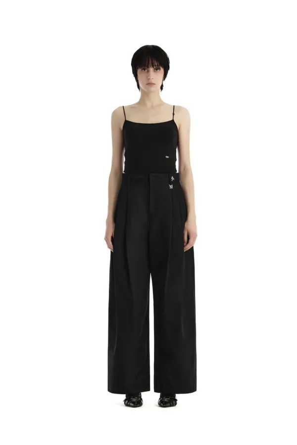 Double Loop Two-Tuck Wide Pants [ Black ]