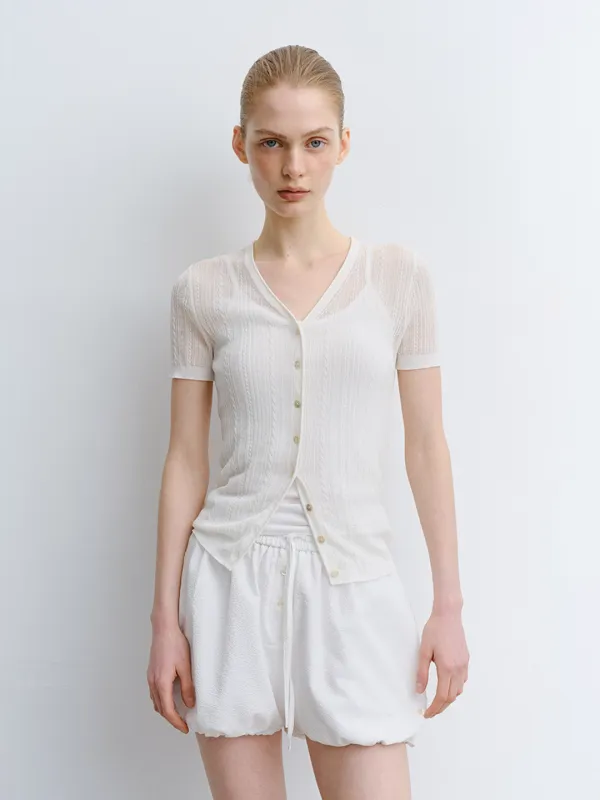 TVR V-NECK SILK KNIT CARDIGAN_IVORY