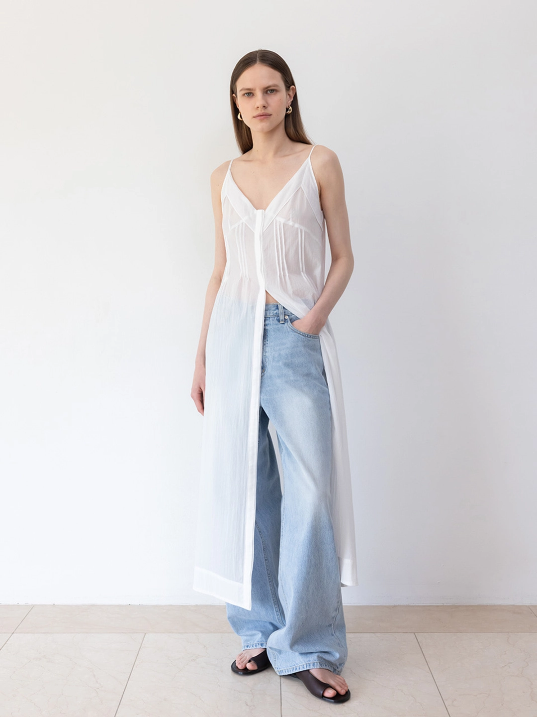 루에브르 White Striped Sleeveless Dress SW5MO270-01 상품 이미지 2