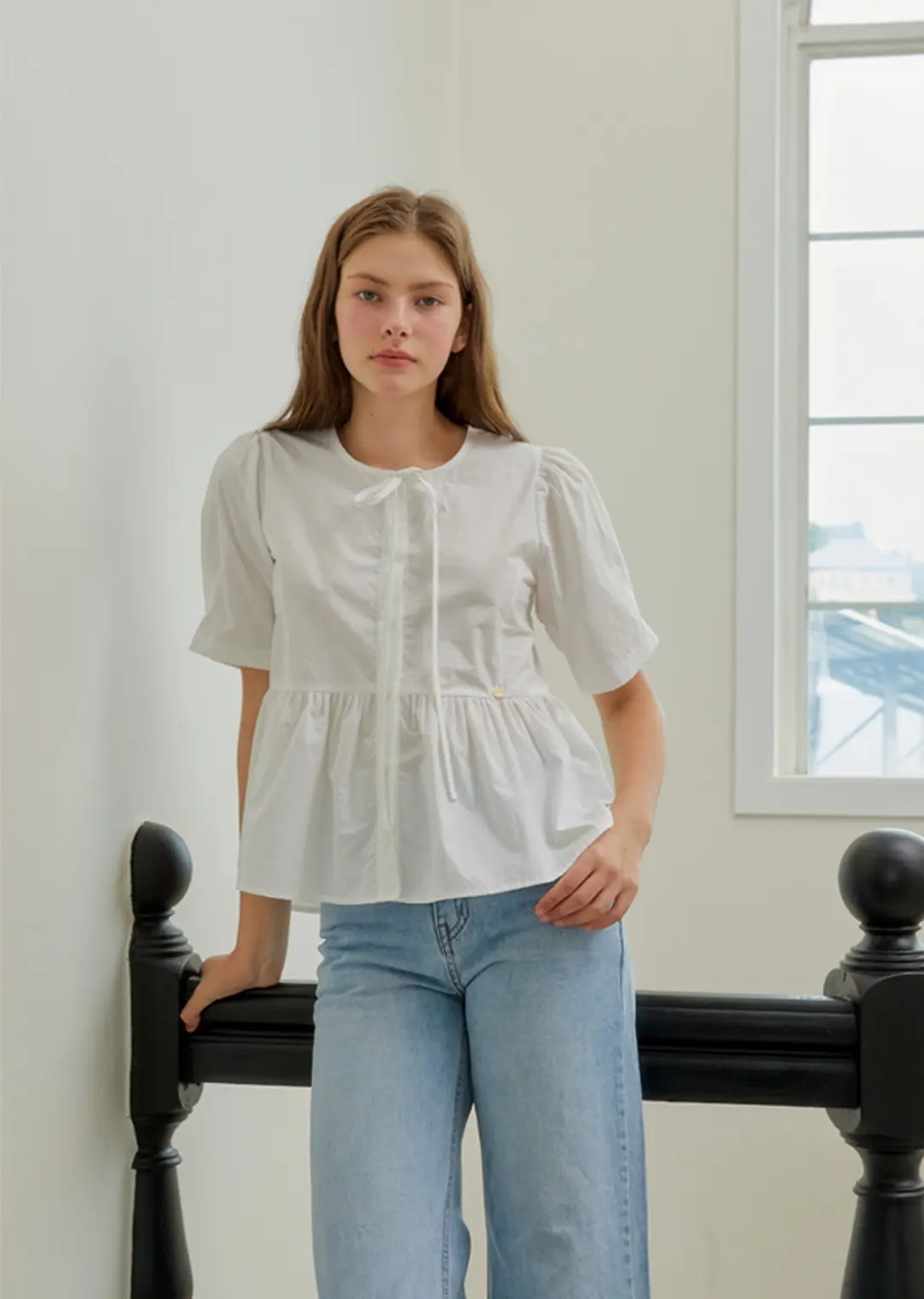 아노에틱 HALF SLEEVE RIBBON BLOUSE_WHITE 상품 이미지 2